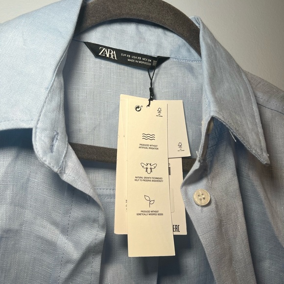 Zara Blue Linen Oversized Button Up Shirt - Picture 2 of 3